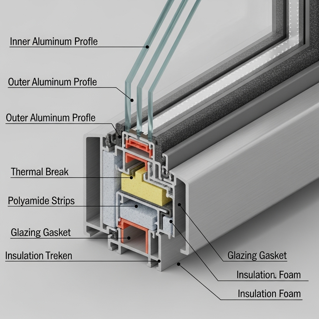 Aluminum Window Thermal Break Cross Section