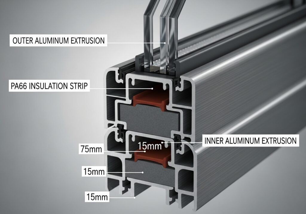 Thermal Break Aluminum Window Profile Cross section