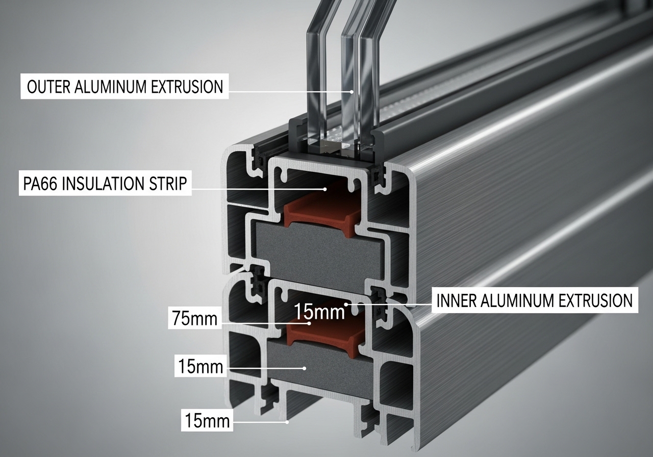Thermal Break Aluminum Window Profile Cross section