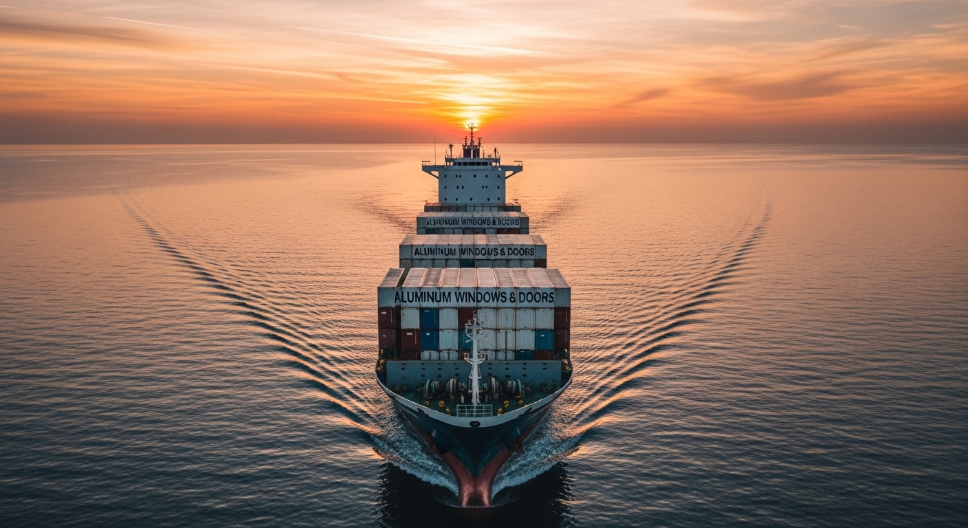 aluminum cargo ship sunset