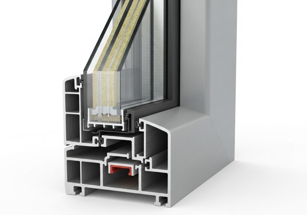 aluminum window profile 3d rendering