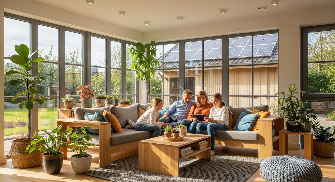 european family sustainable living room