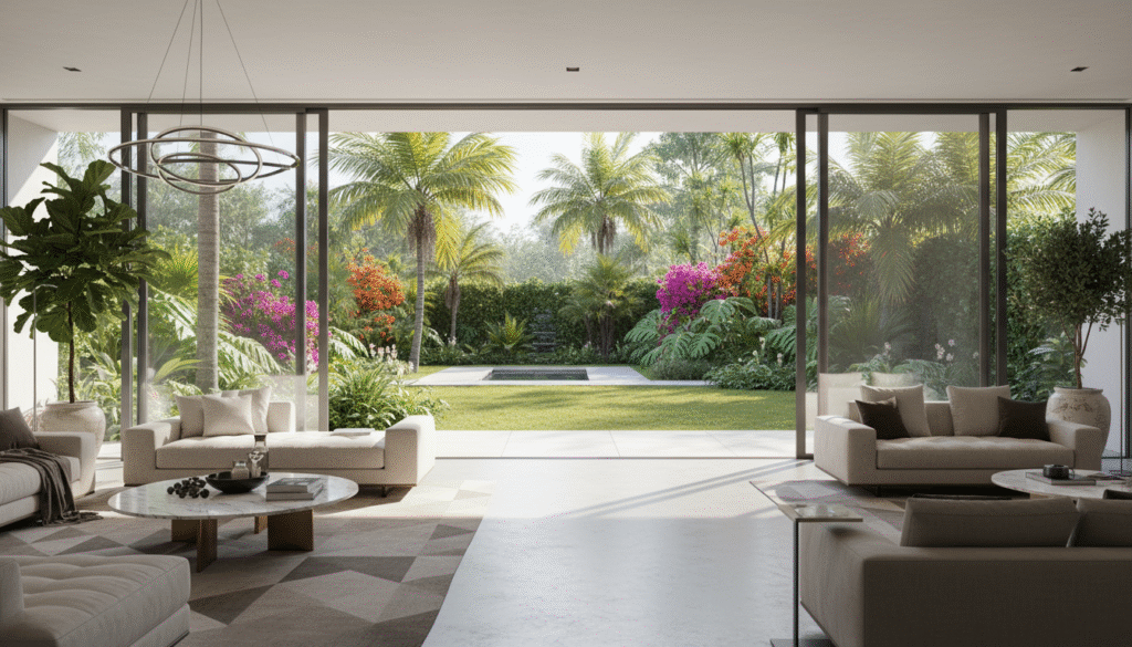 豪华客厅滑动铝窗室内外衔接