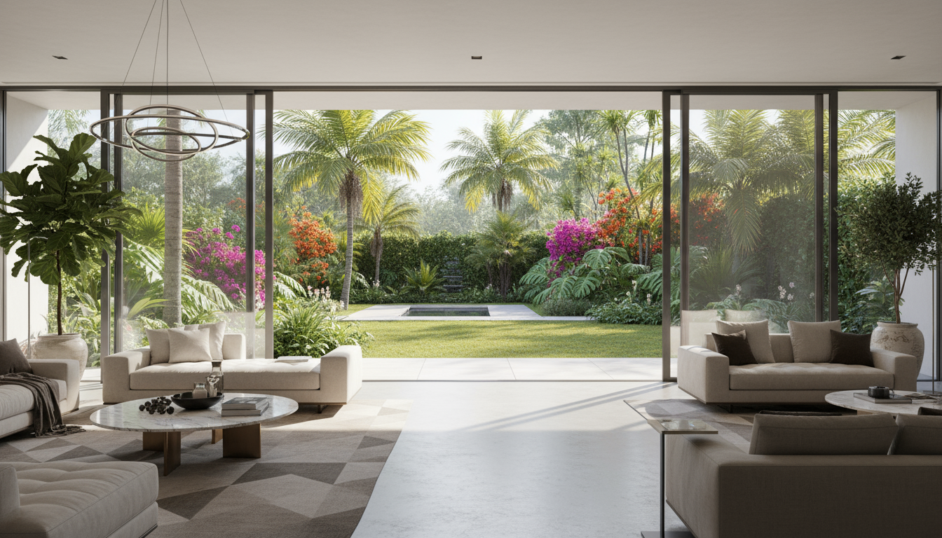 豪华客厅滑动铝窗室内外衔接